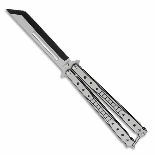 winged edge tanto butterfly knife top view opened