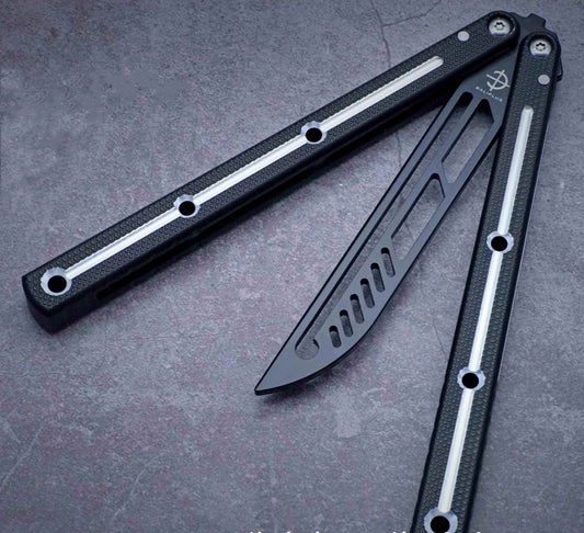 Baliplus Krake Raken (Kraken) V3 Balisong Butterfly Knife Trainer Clone / Black & Matte Black Blade - Winged Edge - Baliplus