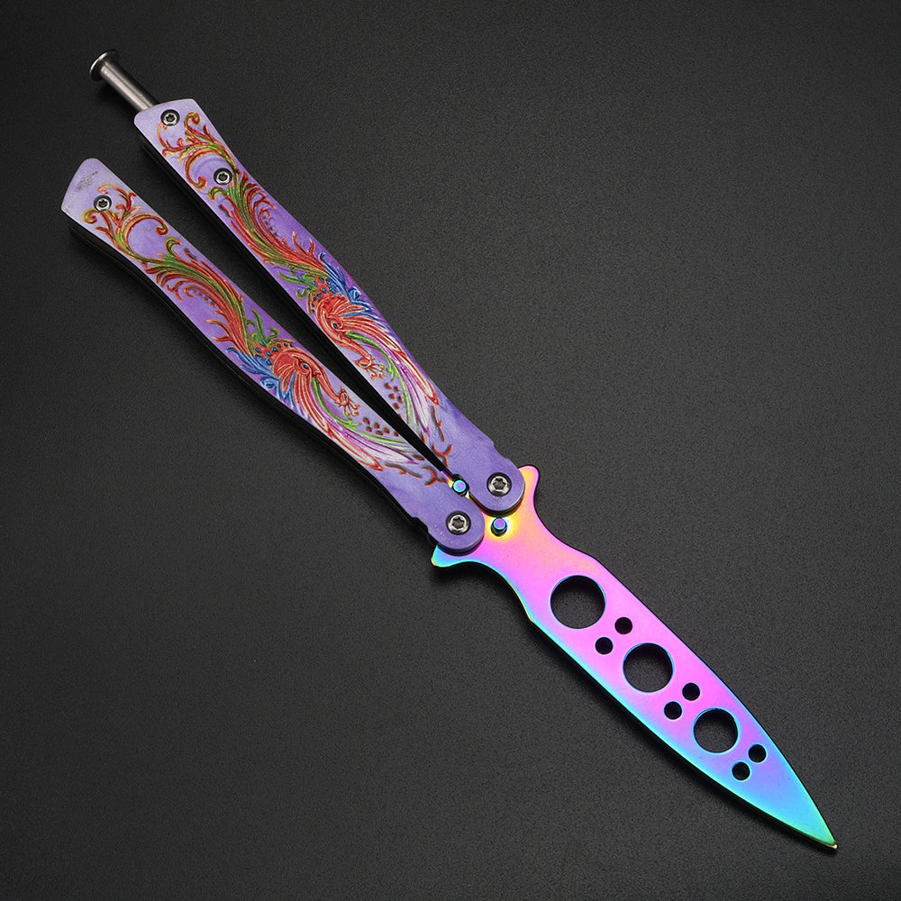 Metallic Rainbow Butterfly Knife - Sharp Rainbow Colored Balisong - Steel  Rainbow Butterfly Knives