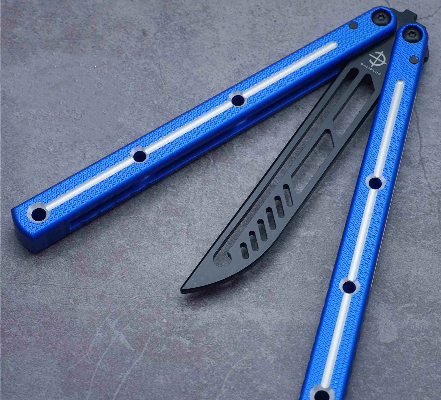 Baliplus Krake Raken (Kraken) V3 Balisong Butterfly Knife Trainer Clone / Moon Blue & Matte Black Blade - Winged Edge - Baliplus