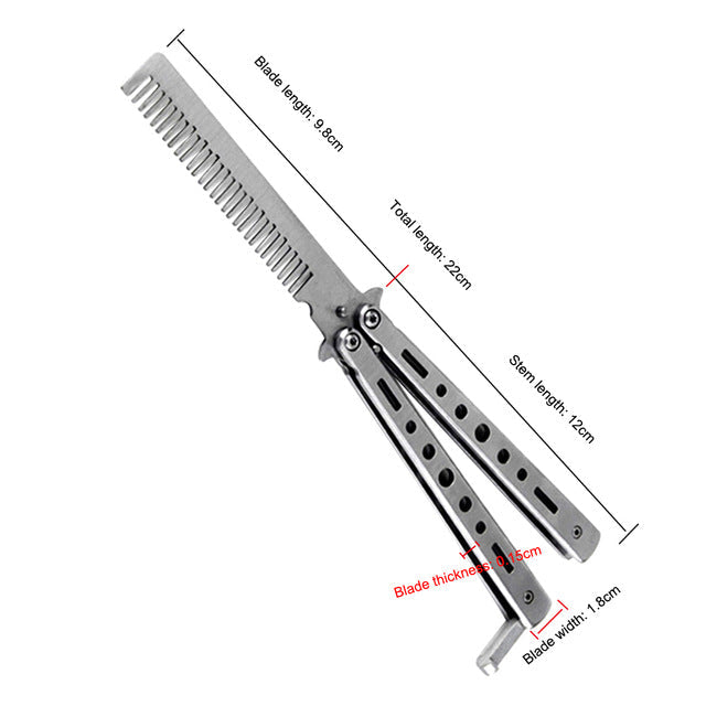 silver comb butterfly knife trainer stainless steel - winged edge - michigan united states