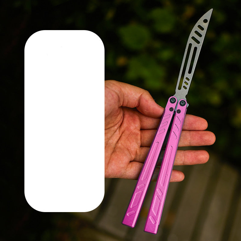 Armed Shark Aluminum Channel Barebones Butterfly Knife Trainer / Azalea Pink - Winged Edge - Armed Shark