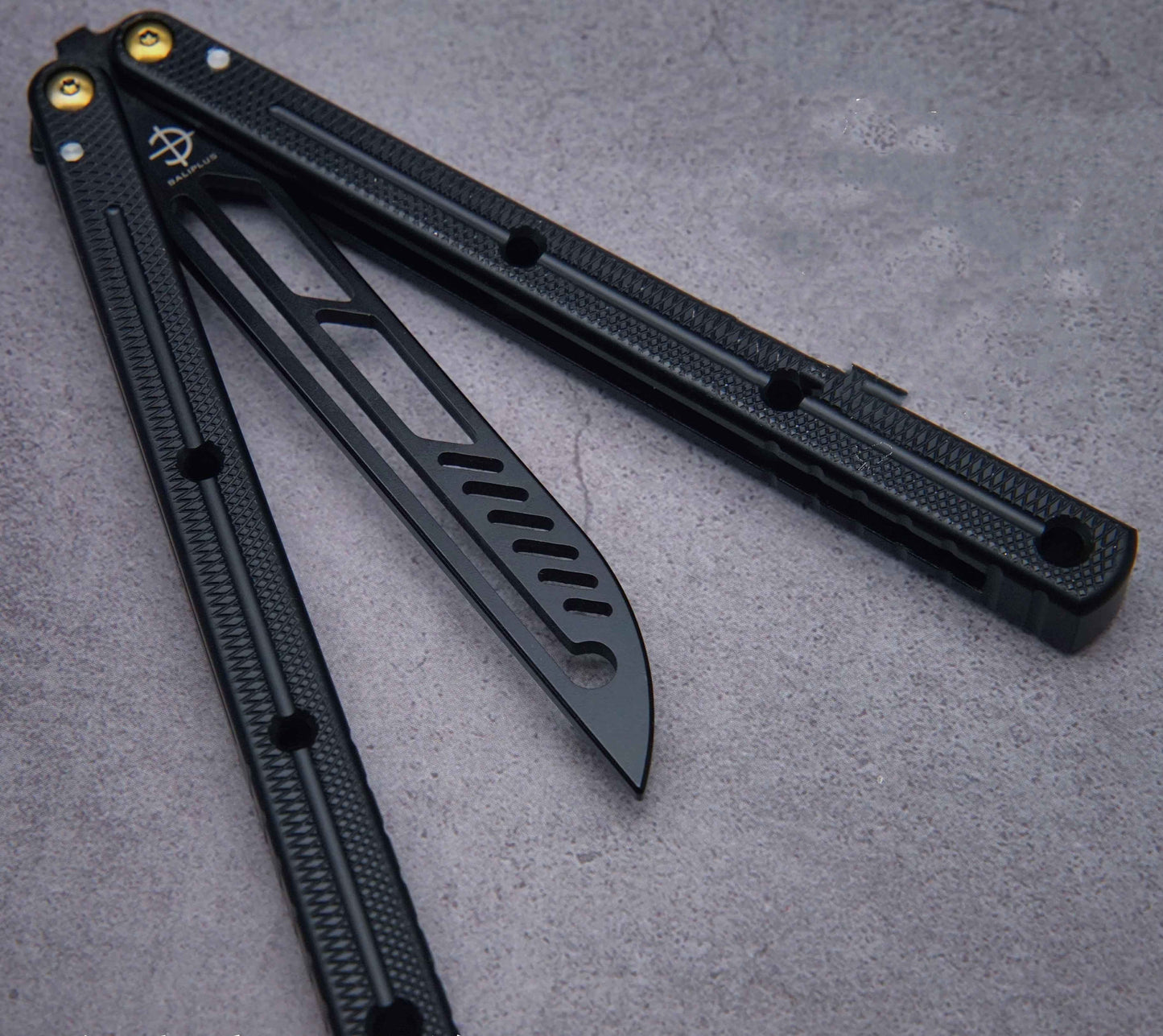 Baliplus Krake Raken (Kraken) V3 Balisong Butterfly Knife Trainer Clone / Aluminum Alloy All Black - Winged Edge - Baliplus