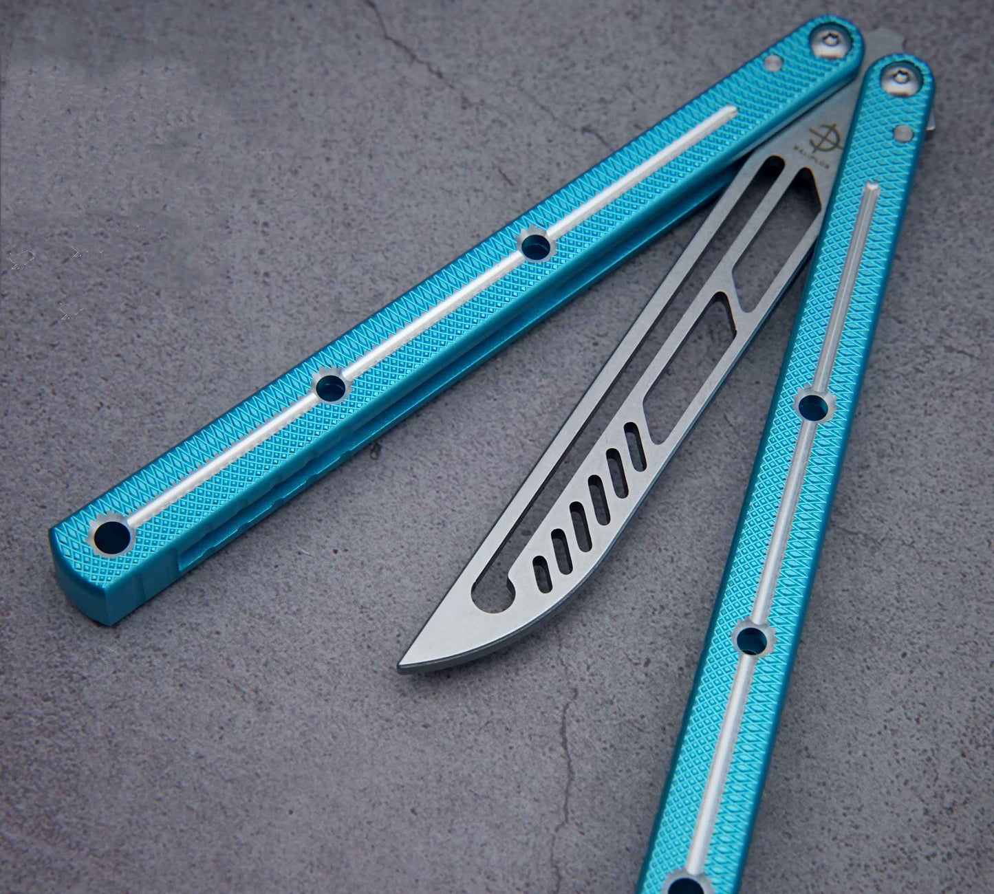 Baliplus Krake Raken (Kraken) V3 Balisong Butterfly Knife Trainer Clone / Sky Blue & Snow White Blade - Winged Edge - Baliplus