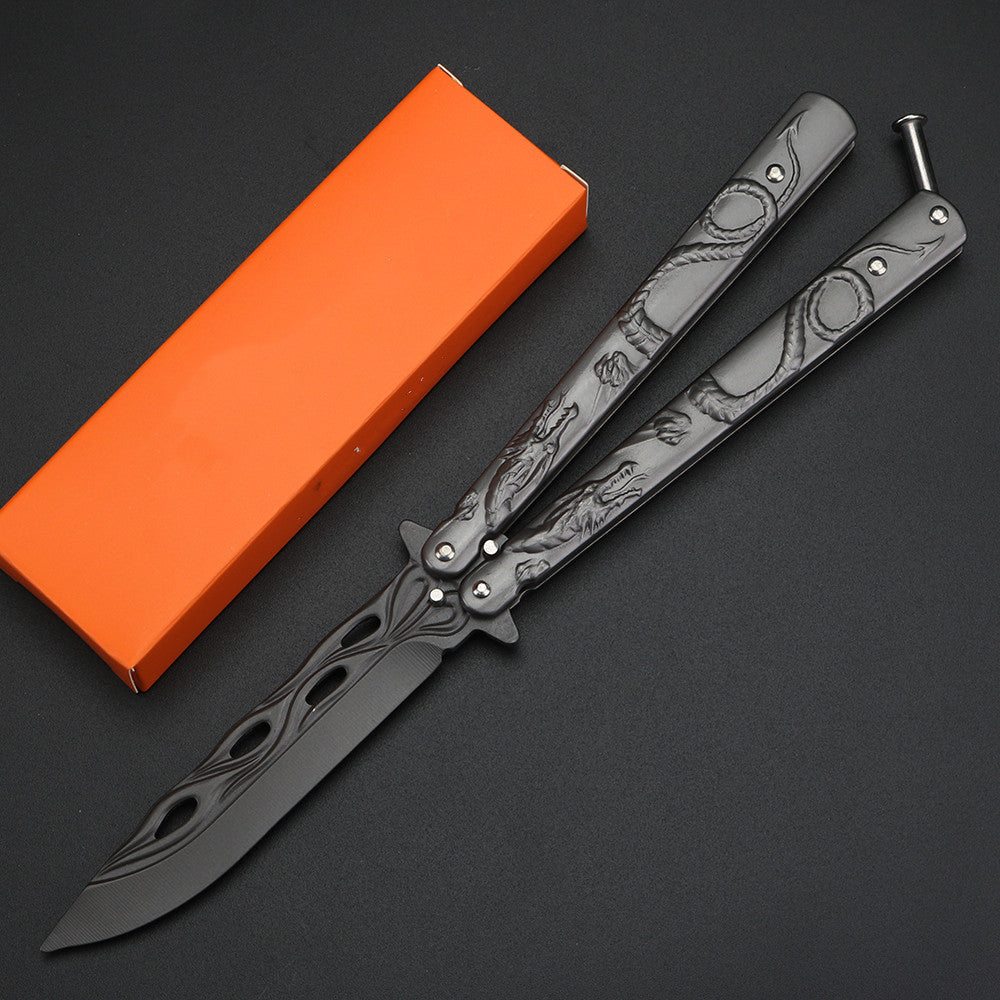 Relief Dragon Butterfly Knife Trainer / Grey - Winged Edge - Winged Edge