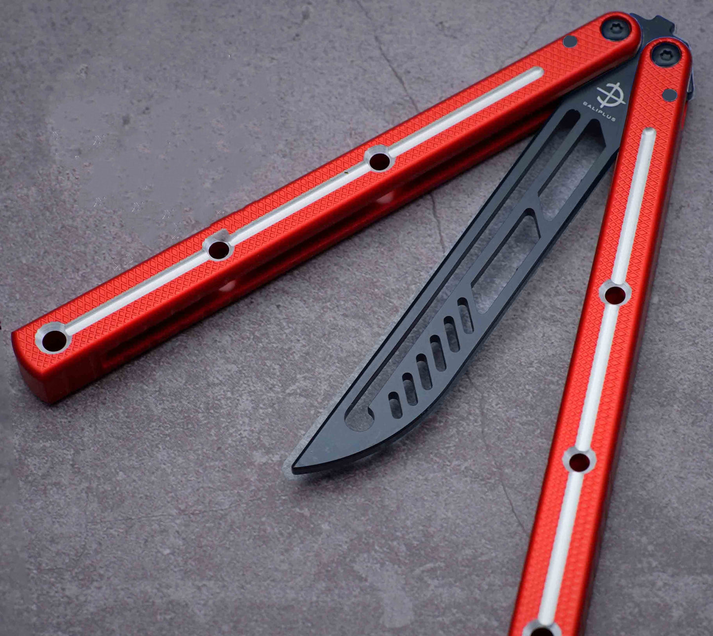 Baliplus Krake Raken (Kraken) V3 Balisong Butterfly Knife Trainer Clone / Racing Red & Matte Black Blade - Winged Edge - Baliplus