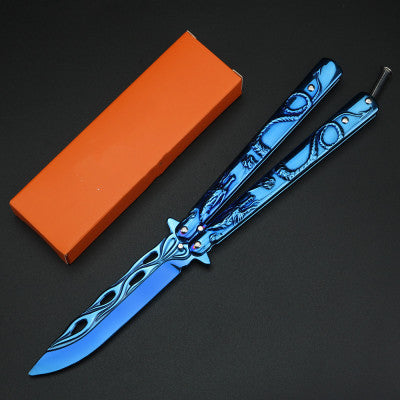 Relief Dragon Butterfly Knife Trainer / Blue - Winged Edge - Winged Edge