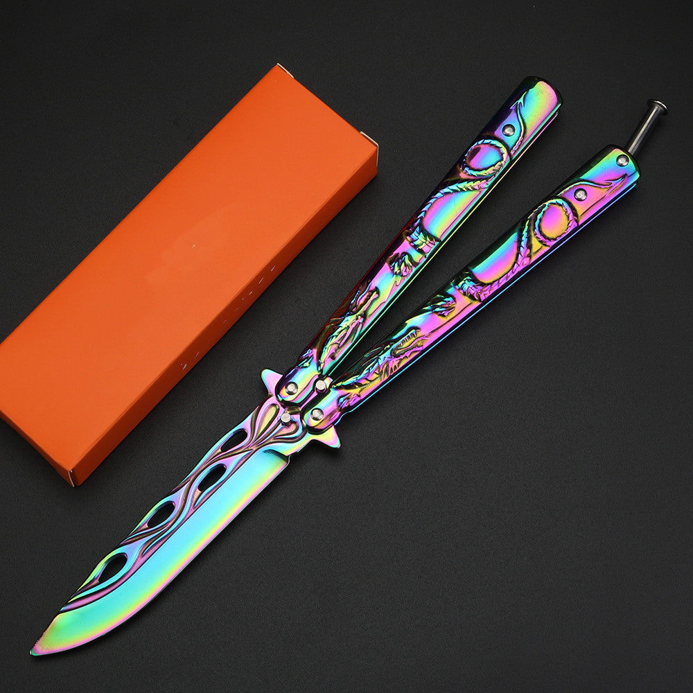 Relief Dragon Butterfly Knife Trainer / Rainbow - Winged Edge - Winged Edge