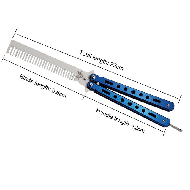 blue comb butterfly knife trainer stainless steel - winged edge - michigan united states