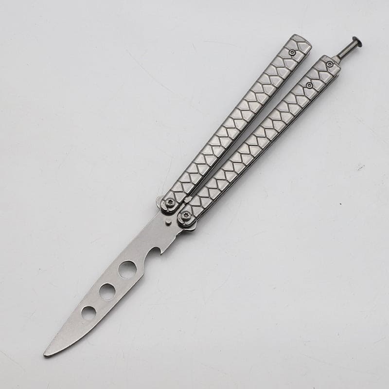 Dull Butterfly Knife Balisong Trainer / Silver - Winged Edge - Winged Edge