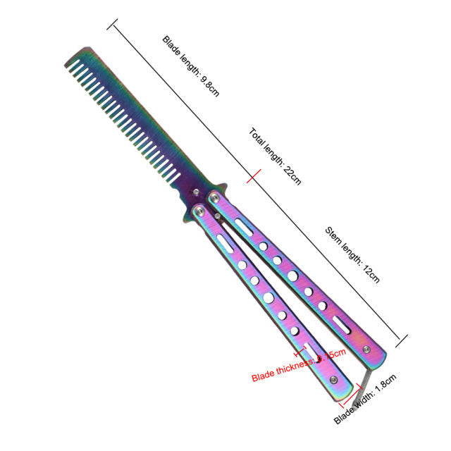rainbow comb butterfly knife trainer stainless steel - winged edge - michigan united states