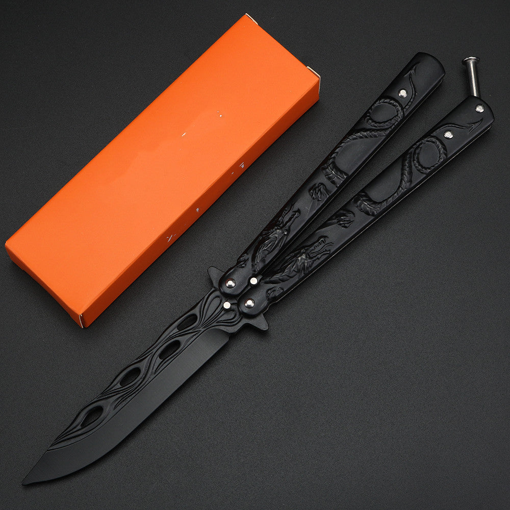 Relief Dragon Butterfly Knife Trainer / Black - Winged Edge - Winged Edge