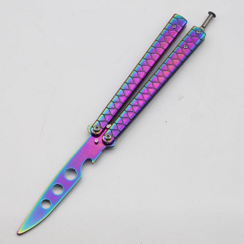 Dull Butterfly Knife Balisong Trainer / Rainbow - Winged Edge - Winged Edge