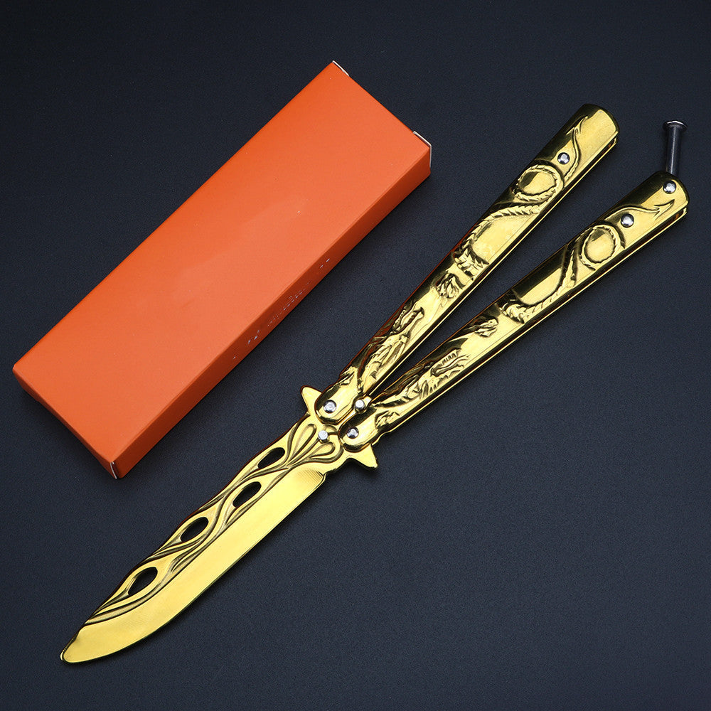 Relief Dragon Butterfly Knife Trainer / Gold - Winged Edge - Winged Edge