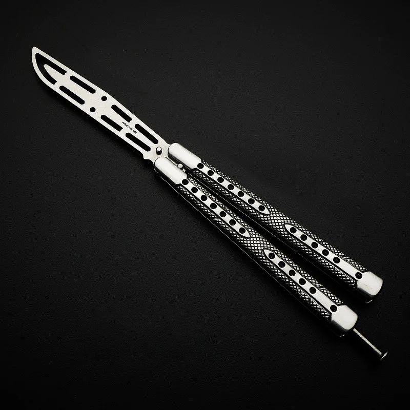 winged edge butterfly knife trainer balisong hex design top view