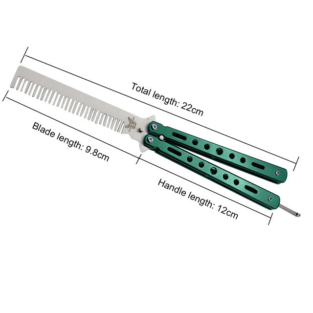 green comb butterfly knife trainer stainless steel - winged edge - michigan united states