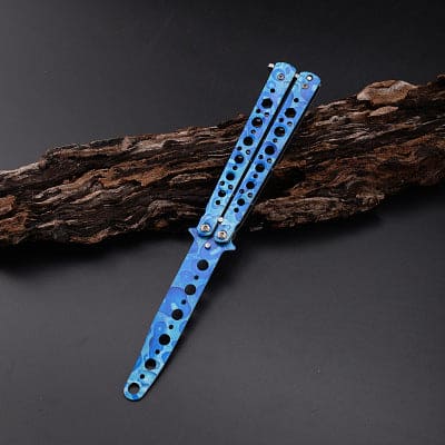 Unsharpened Butterfly Knife Balisong Trainer / Blue Goop - Winged Edge - Winged Edge