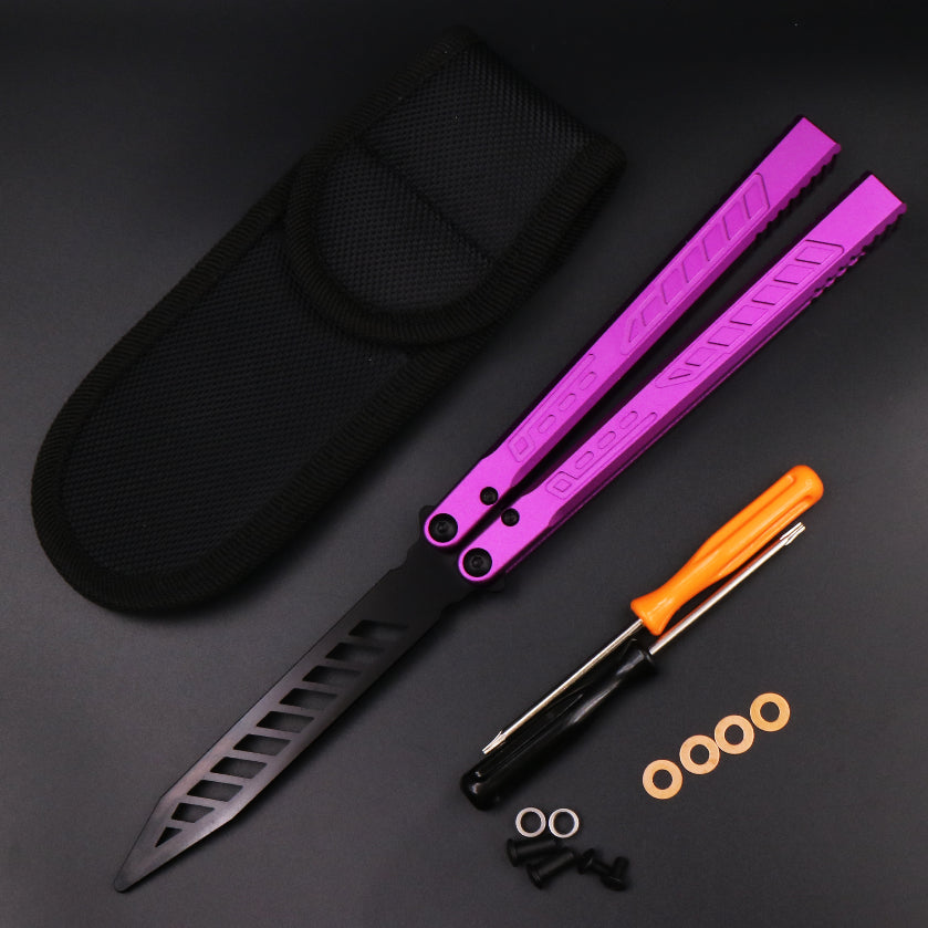 TheOne Falcon Butterfly Knife Trainer / Love Purple & Black Blade - Winged Edge - TheOne