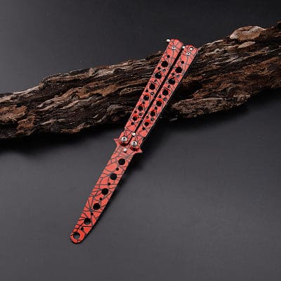 Unsharpened Butterfly Knife Balisong Trainer / Red Webs - Winged Edge - Winged Edge