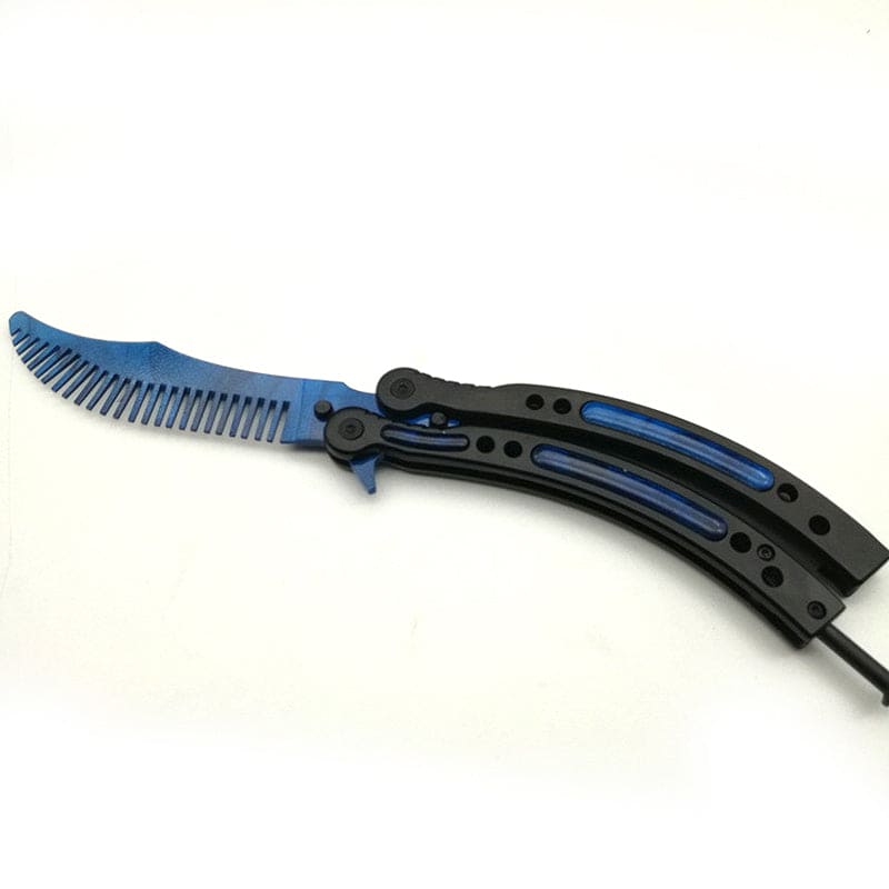 Curved Butterfly Knife Trainer Comb / Blue - Winged Edge - Winged Edge