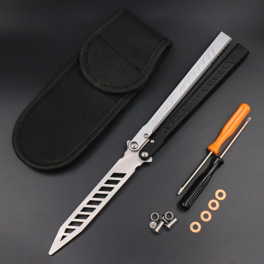 TheOne Falcon Butterfly Knife Trainer / Snow White & Black Handle & Snow White Blade - Winged Edge - TheOne