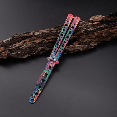 Unsharpened Butterfly Knife Balisong Trainer / Light Dragon Graffiti - Winged Edge - Winged Edge