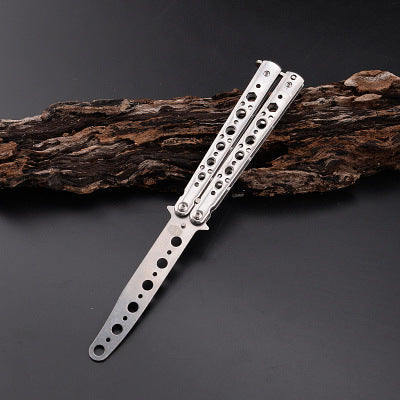 Unsharpened Butterfly Knife Balisong Trainer / Silver - Winged Edge - Winged Edge