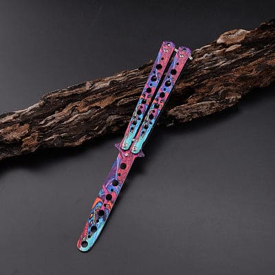 Unsharpened Butterfly Knife Balisong Trainer / Red Graffiti - Winged Edge - Winged Edge