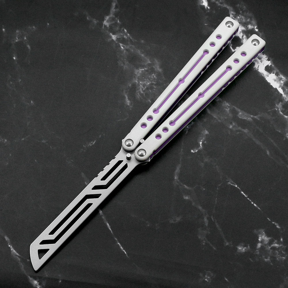 Baliplus Nautilus V2 Butterfly Knife Balisong Trainer / Purple / Silver - Winged Edge - Baliplus