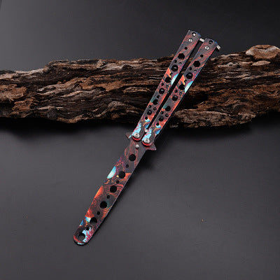 Unsharpened Butterfly Knife Balisong Trainer / Red Octopus - Winged Edge - Winged Edge