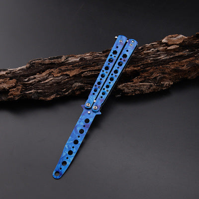 Unsharpened Butterfly Knife Balisong Trainer / Blue Graffiti - Winged Edge - Winged Edge
