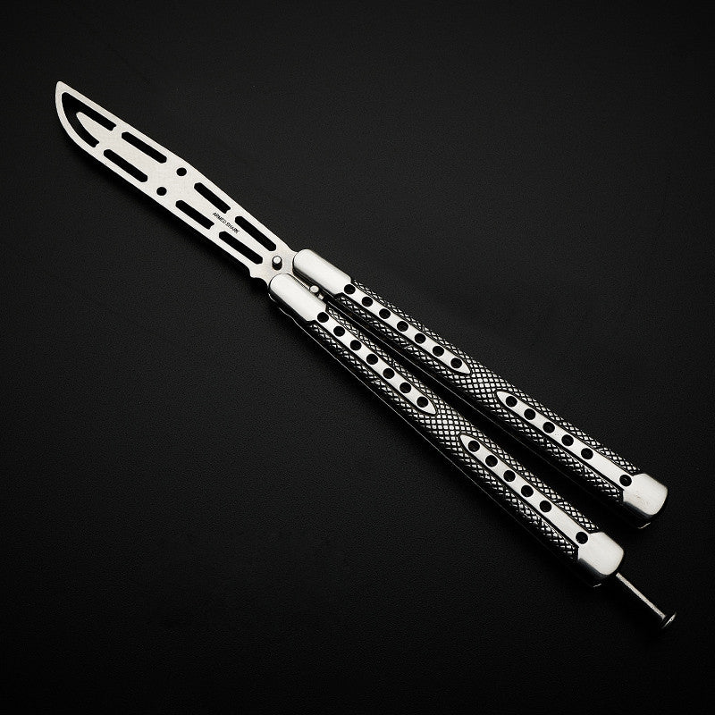 HoneyComb Balisong Butterfly Knife Trainer / Silver / Curve Blade - Winged Edge - Winged Edge