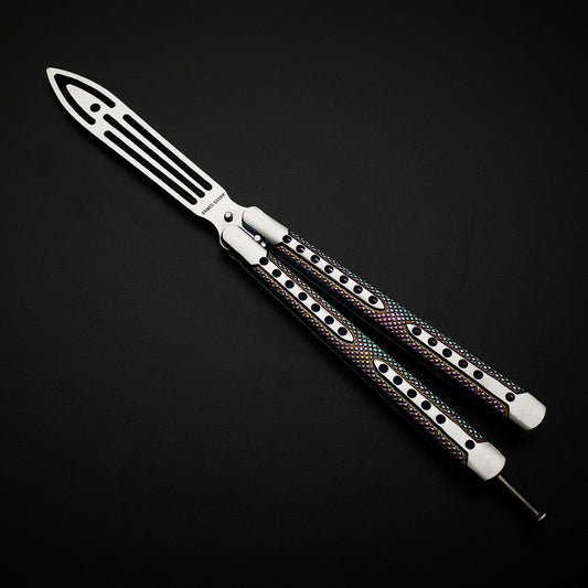 HoneyComb Balisong Butterfly Knife Trainer / Silver / Straight Blade - Winged Edge - Winged Edge