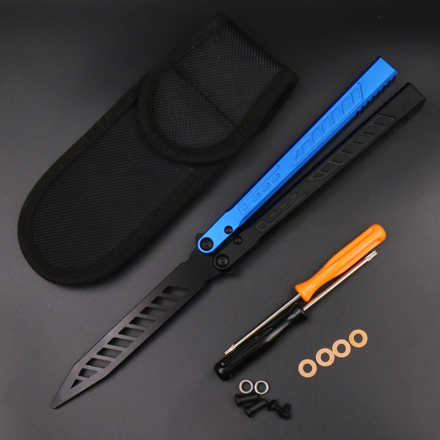 TheOne Falcon Butterfly Knife Trainer / Ocean Blue & Black Handle & Black Blade - Winged Edge - TheOne