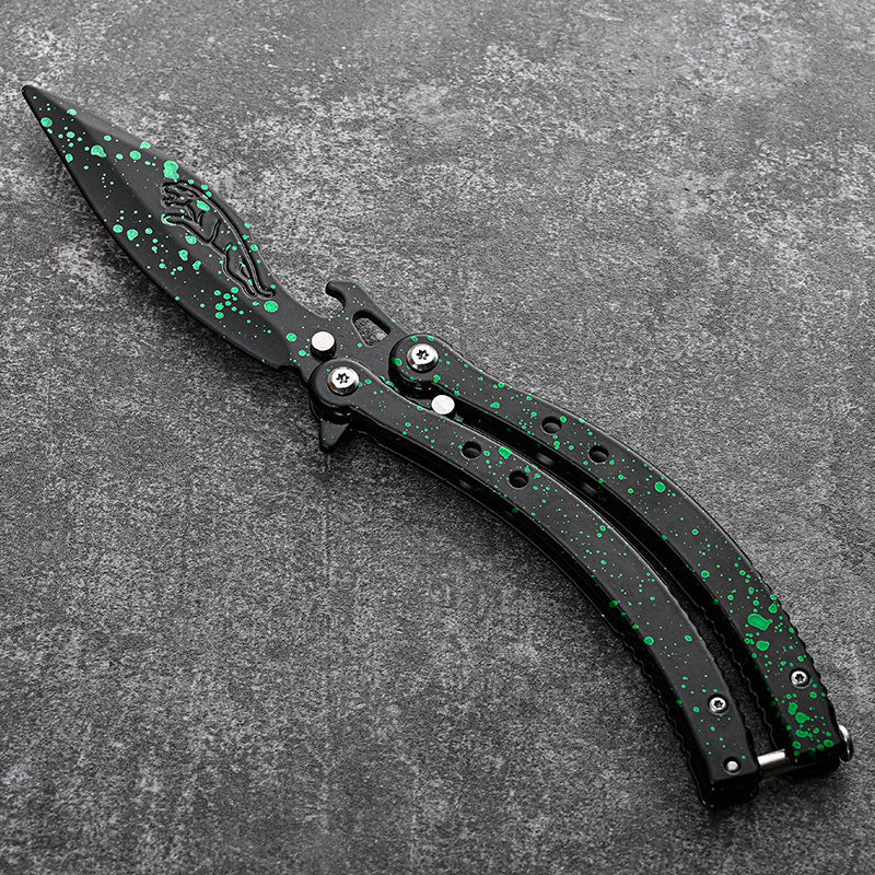 Galaxy Butterfly Knife Trainer / Green / Curved - Winged Edge - Winged Edge