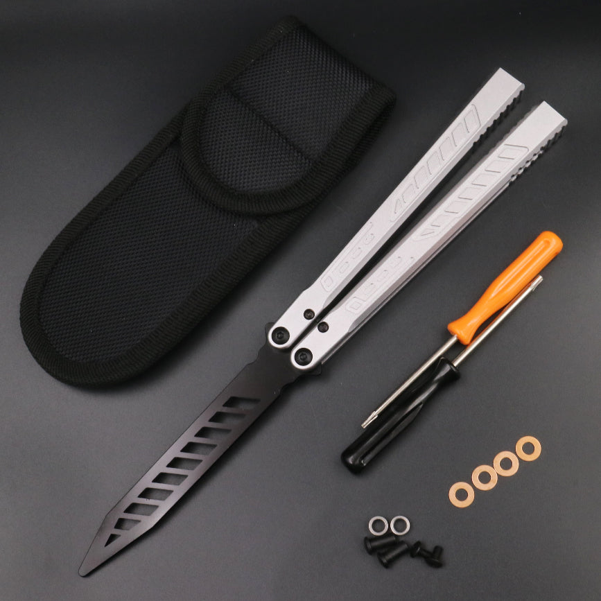 TheOne Falcon Butterfly Knife Trainer / Snow White & Black Blade - Winged Edge - TheOne