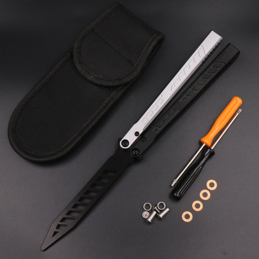 TheOne Falcon Butterfly Knife Trainer / Black & Snow White Handle & Black Blade - Winged Edge - TheOne