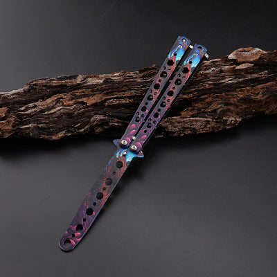Unsharpened Butterfly Knife Balisong Trainer / Blue Fire - Winged Edge - Winged Edge